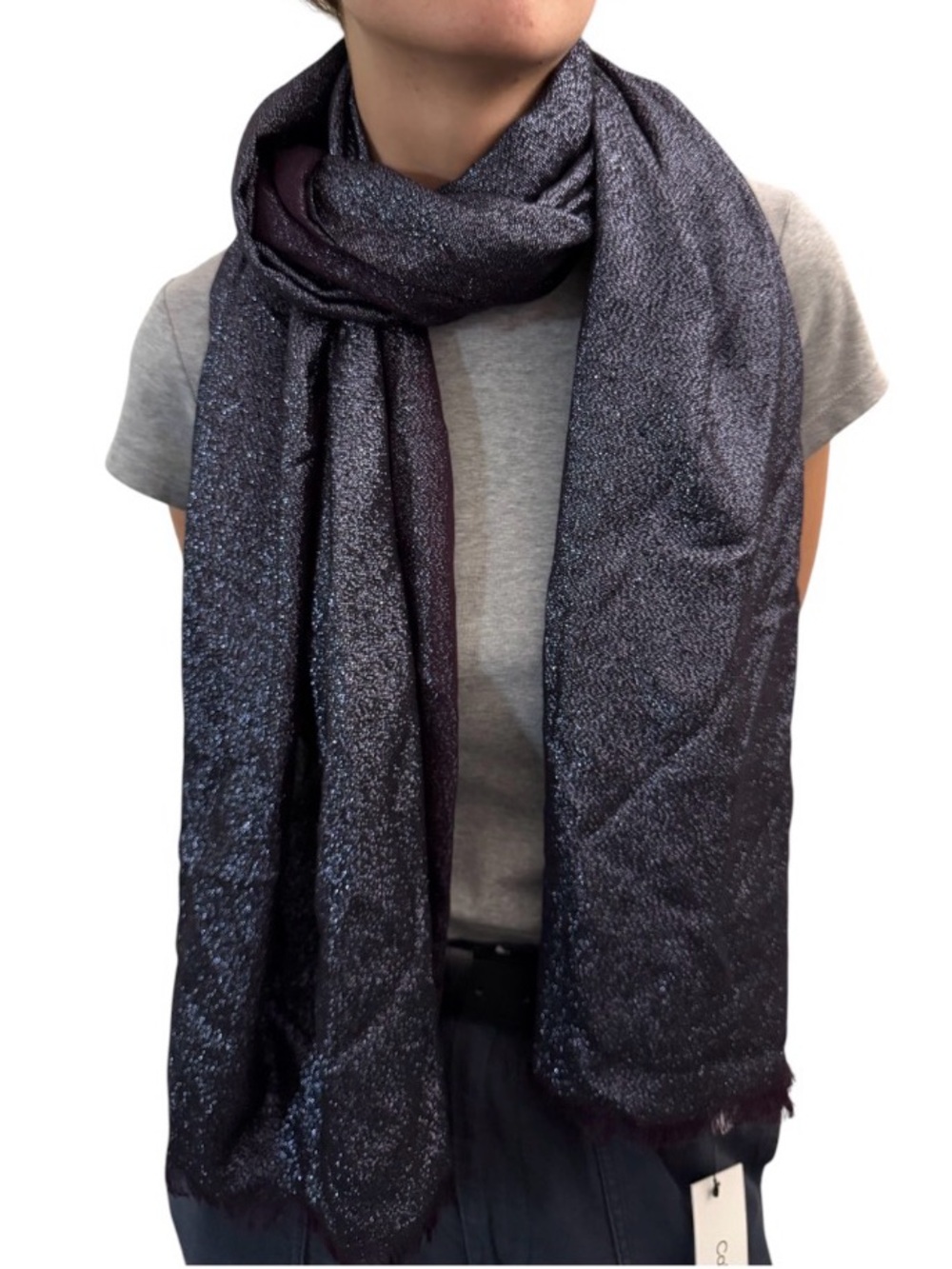 Calvin Klein Women's 2 Tone Shimmering Purple Metallic Fringed Shawl Wrap One SZ